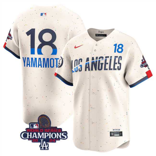 Men's Los Angeles Dodgers #18 Yoshinobu Yamamoto Cream 2024 World Series Champions City Connect Limited Stitched Baseball Jersey,We sell and wholesale Men's Los Angeles Dodgers #18 Yoshinobu Yamamoto Cream 2024 World Series Champions City Connect Limited Stitched Baseball Jersey on line form chian!